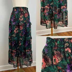 Cato Green Floral Sheer Tiered Maxi Skirt Cottagecore Boho Romantic Sz 18/20W 2X